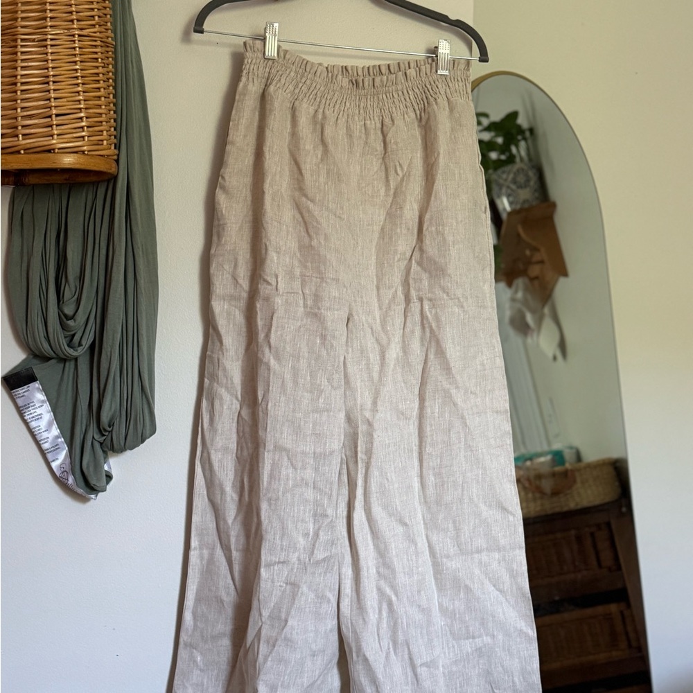 Women's Beige Linen Pants - Picture 2 of 2
